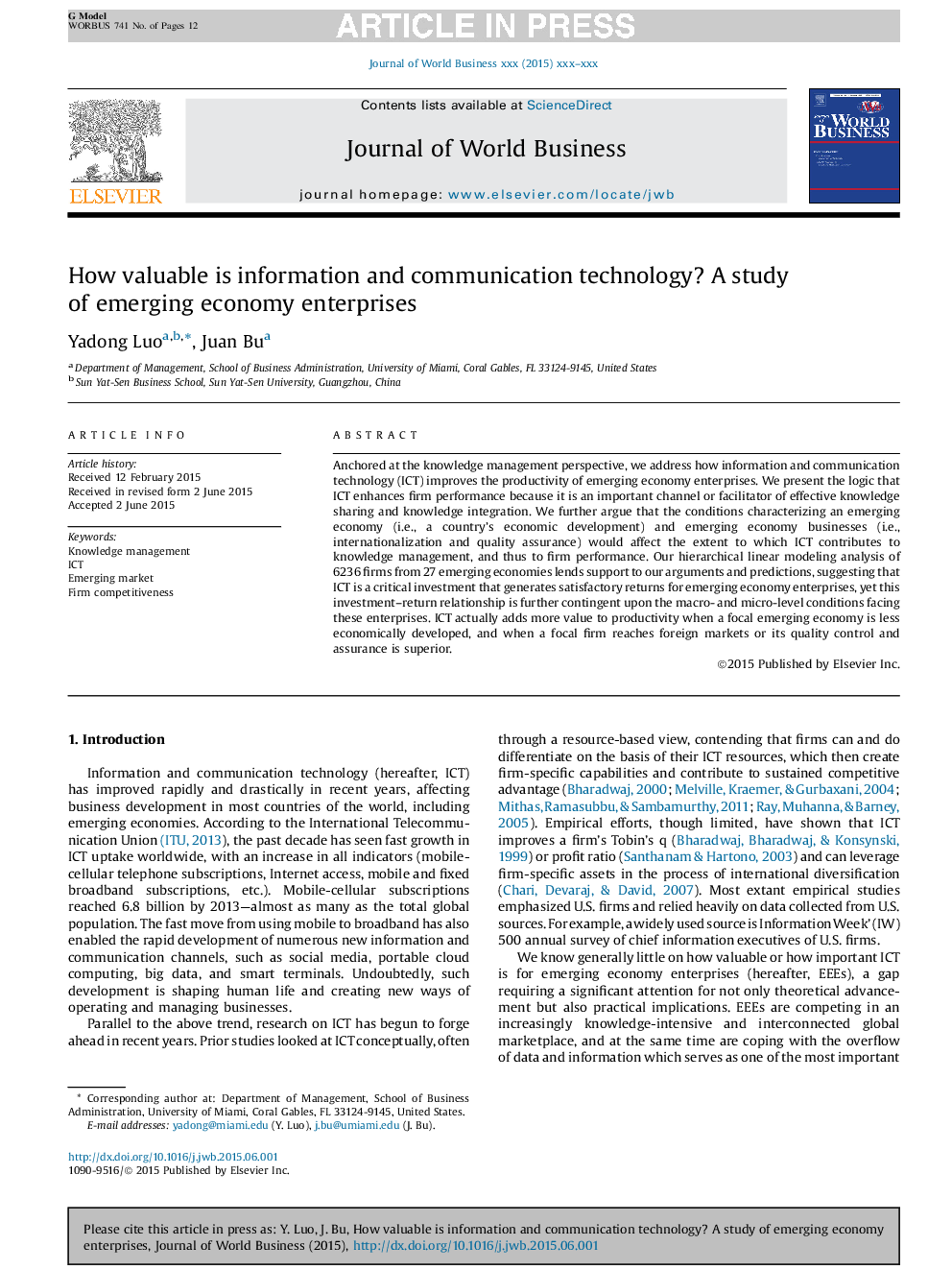 How valuable is information and communication technology? A study of emerging economy enterprises