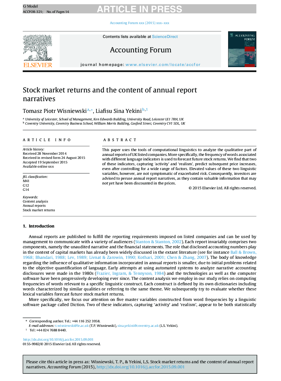 Stock market returns and the content of annual report narratives