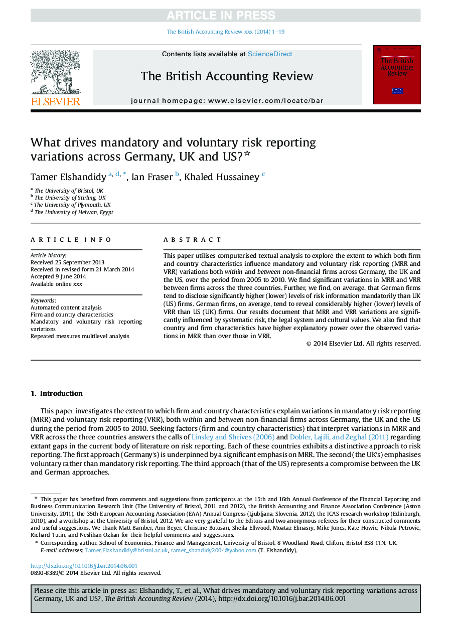 What drives mandatory and voluntary risk reporting variations across Germany, UK and US?