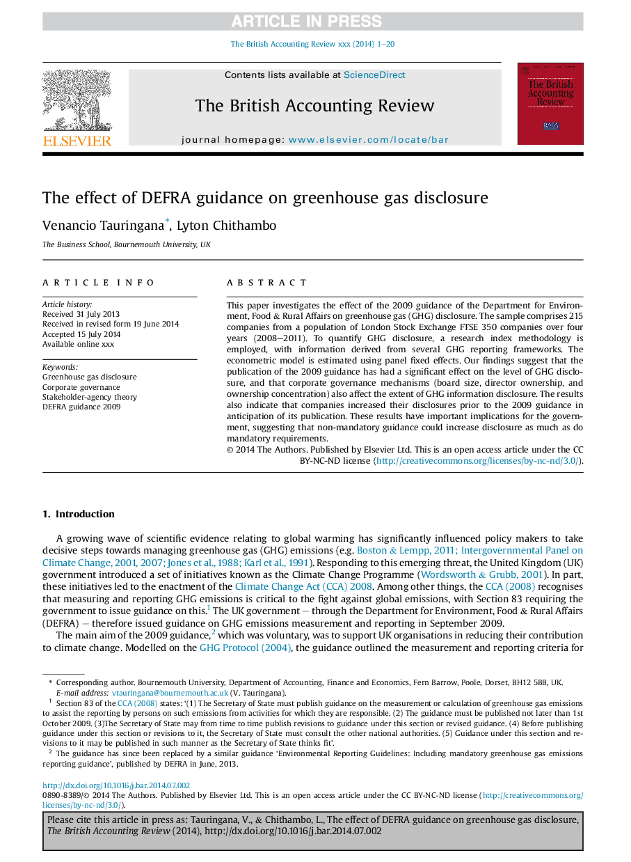 The effect of DEFRA guidance on greenhouse gas disclosure