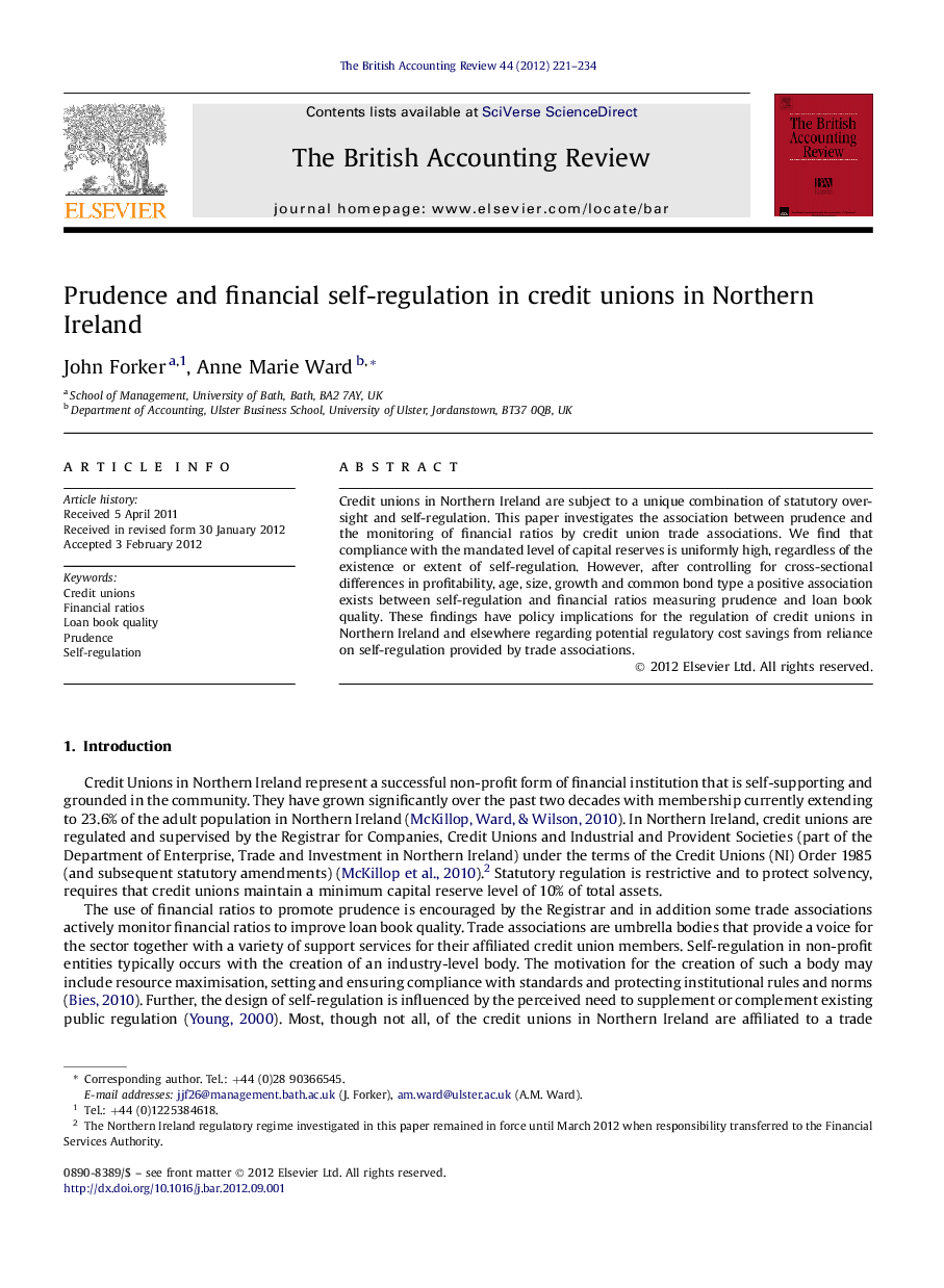 Prudence and financial self-regulation in credit unions in Northern Ireland