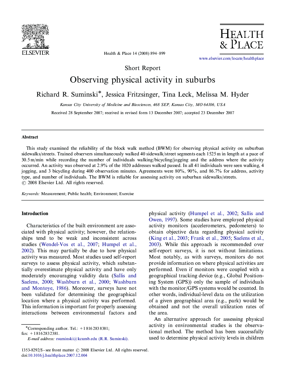 Observing physical activity in suburbs