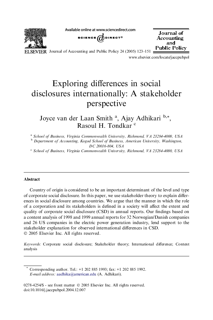 Exploring differences in social disclosures internationally: A stakeholder perspective