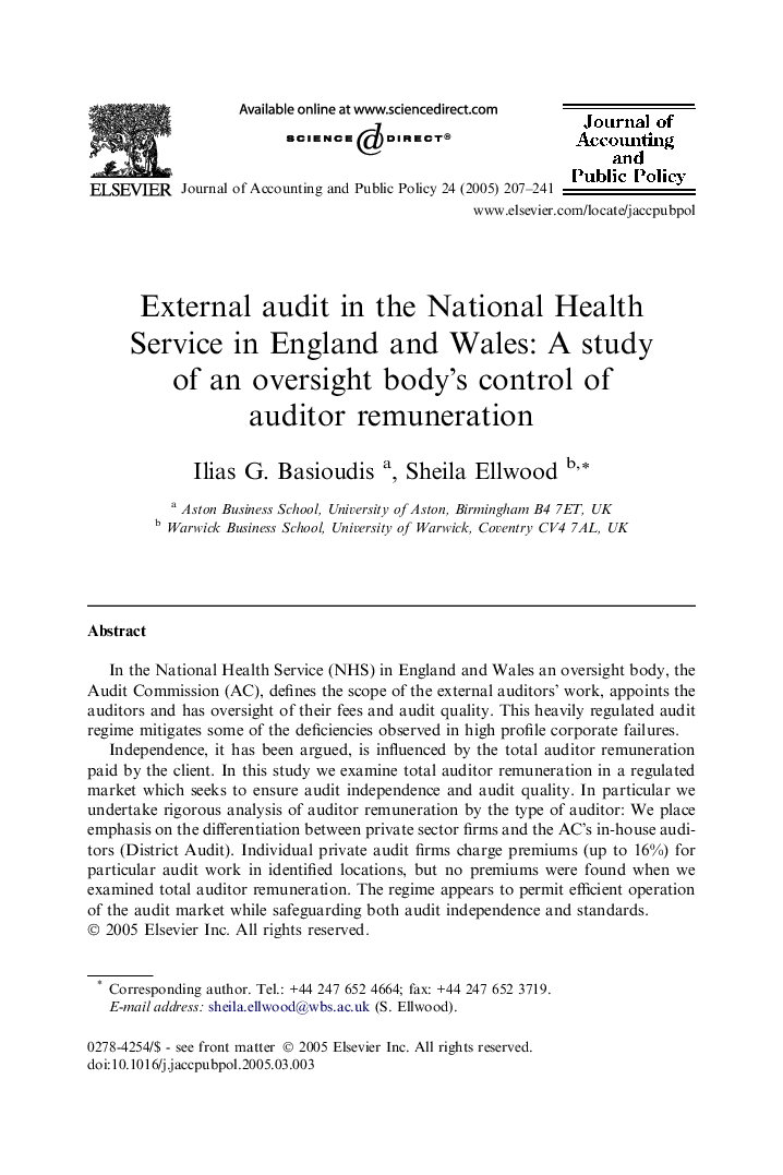 External audit in the National Health Service in England and Wales: A study of an oversight body's control of auditor remuneration