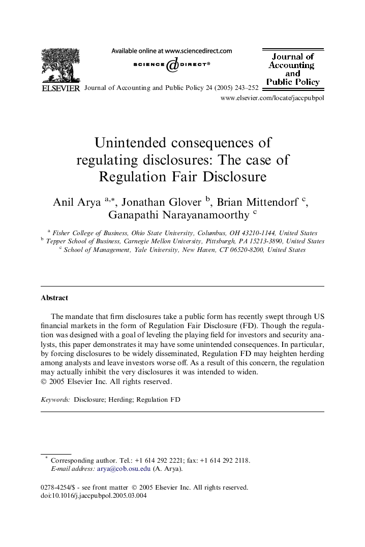 Unintended consequences of regulating disclosures: The case of Regulation Fair Disclosure