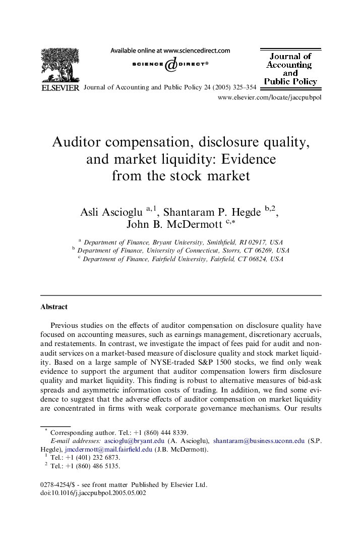 Auditor compensation, disclosure quality, and market liquidity: Evidence from the stock market