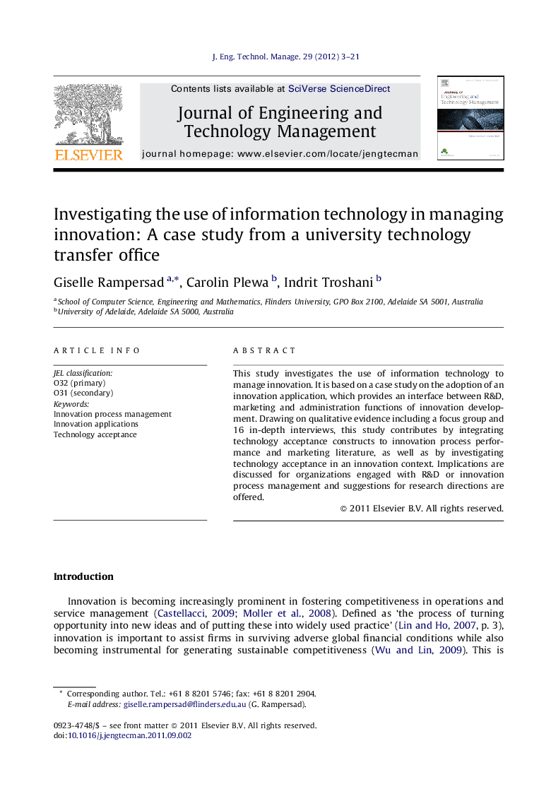 Investigating the use of information technology in managing innovation: A case study from a university technology transfer office