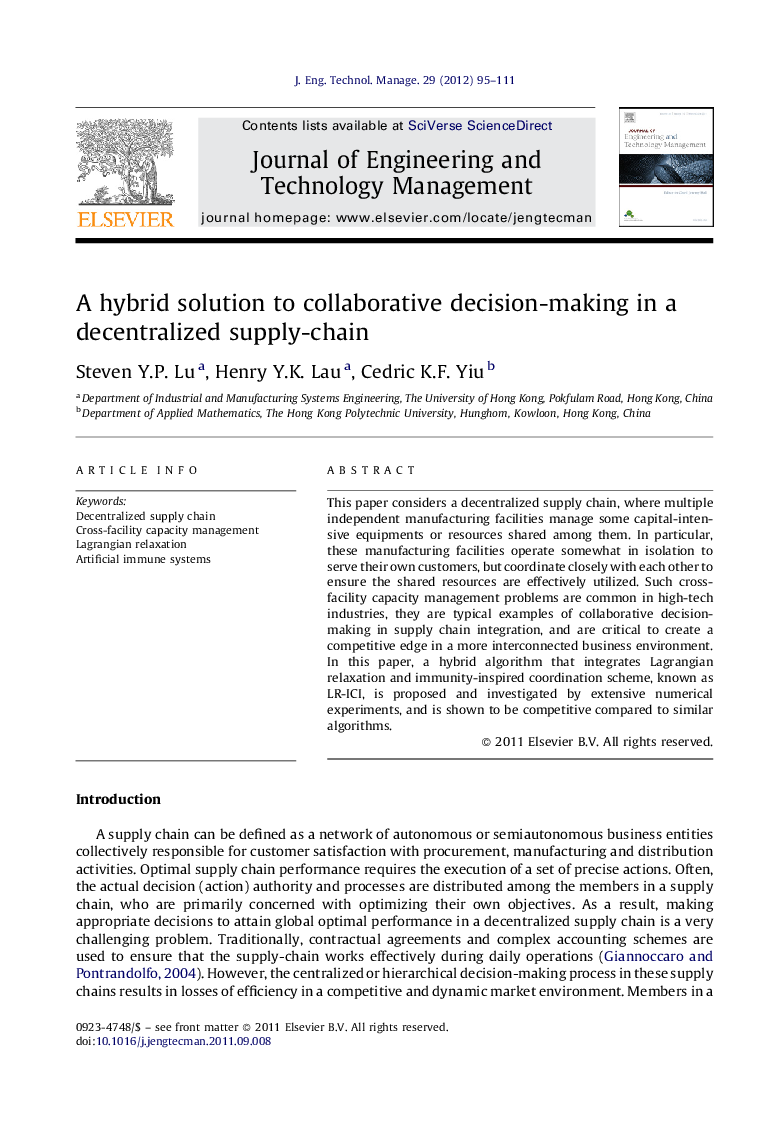 A hybrid solution to collaborative decision-making in a decentralized supply-chain