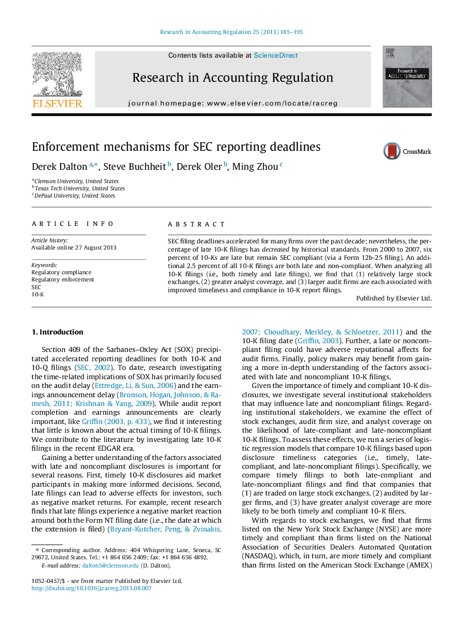 Enforcement mechanisms for SEC reporting deadlines