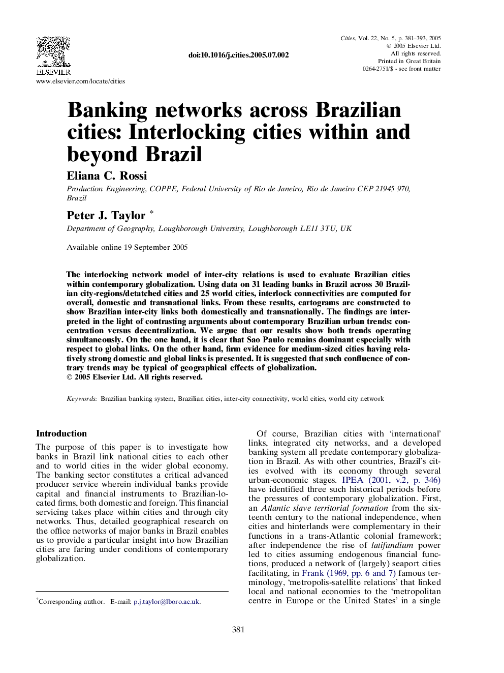 Banking networks across Brazilian cities: Interlocking cities within and beyond Brazil