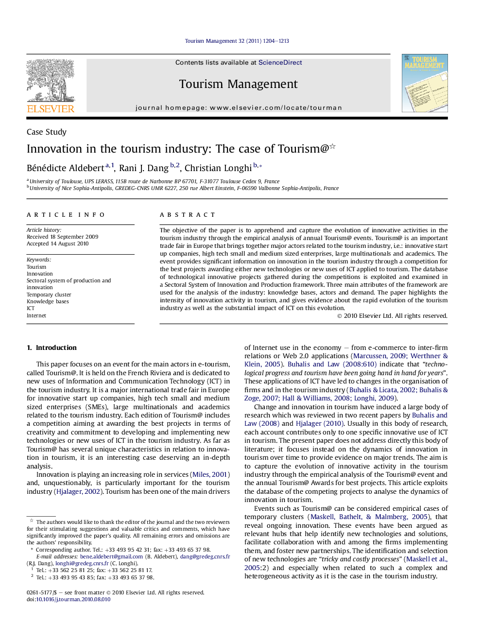 Innovation in the tourism industry: The case of Tourism@