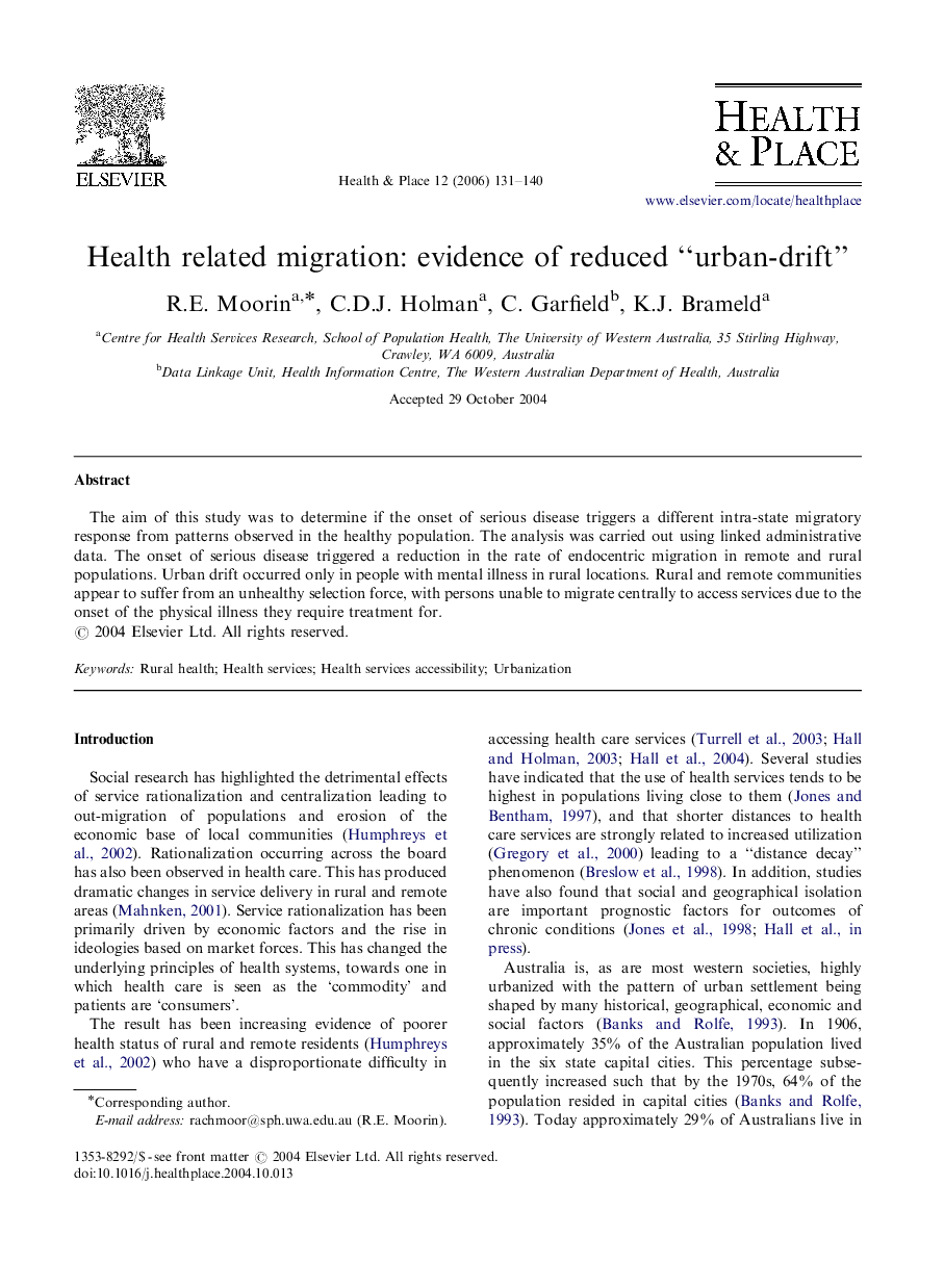 Health related migration: evidence of reduced “urban-drift”