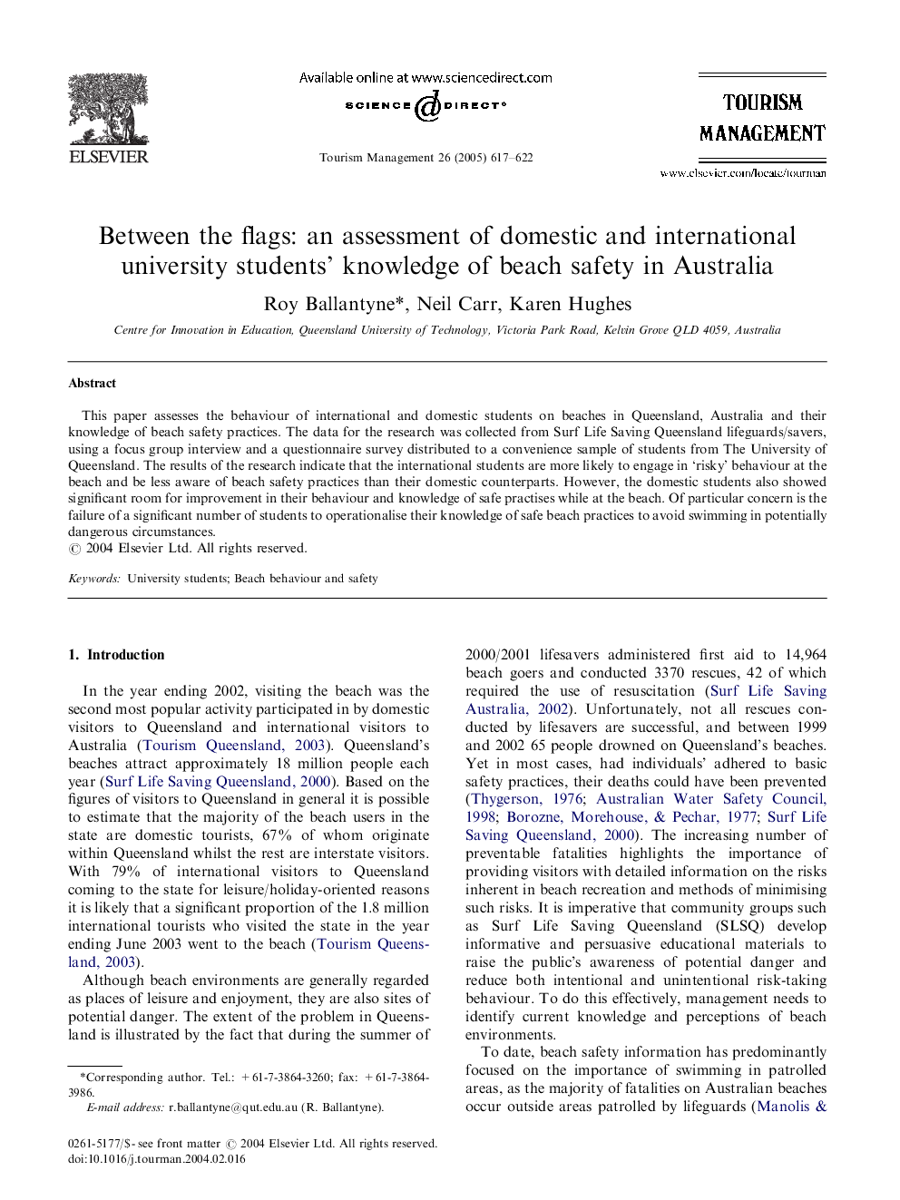 Between the flags: an assessment of domestic and international university students' knowledge of beach safety in Australia