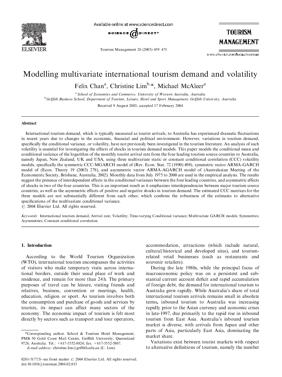 Modelling multivariate international tourism demand and volatility