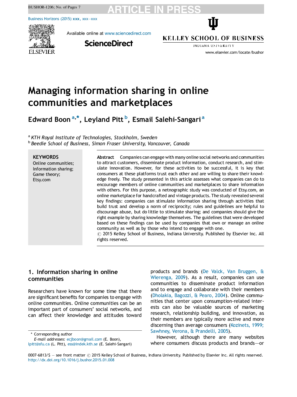 Managing information sharing in online communities and marketplaces