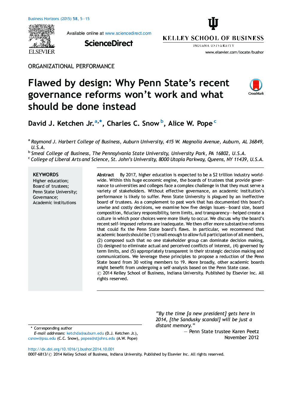 Flawed by design: Why Penn State's recent governance reforms won't work and what should be done instead