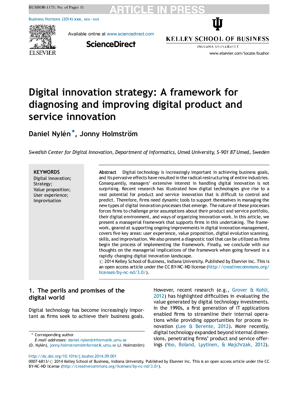 Digital innovation strategy: A framework for diagnosing and improving digital product and service innovation