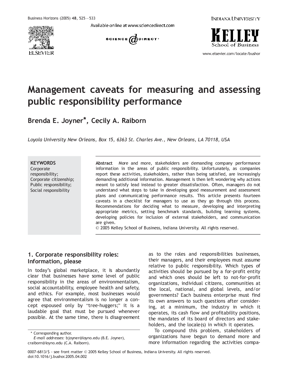 Management caveats for measuring and assessing public responsibility performance