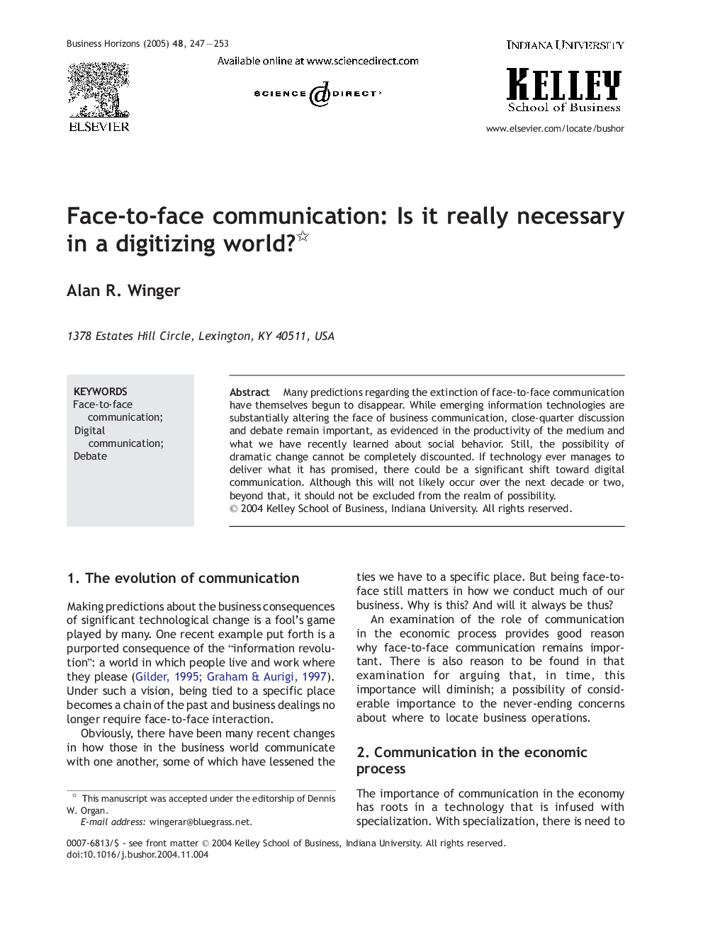 Face-to-face communication: Is it really necessary in a digitizing world?