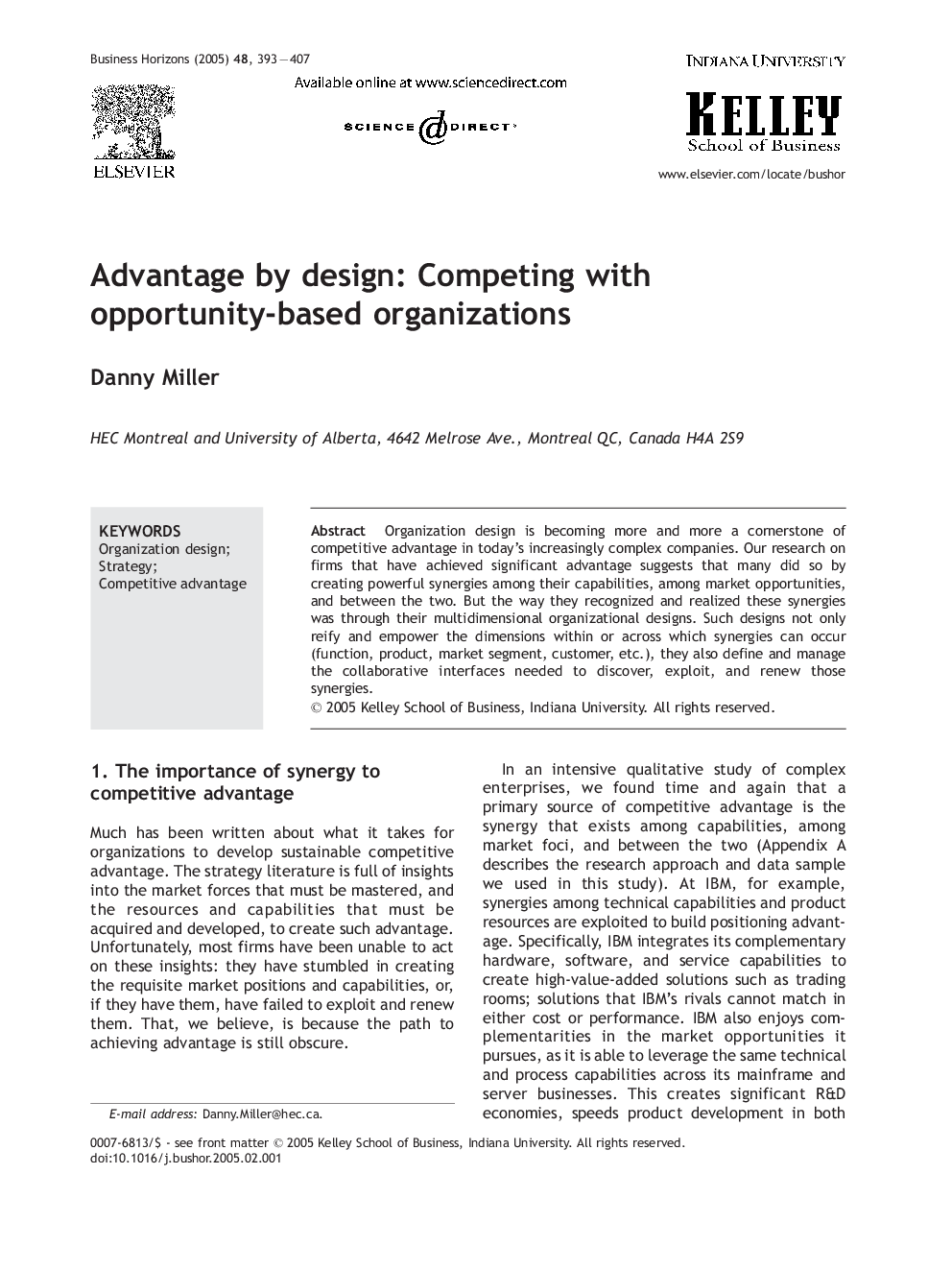 Advantage by design: Competing with opportunity-based organizations