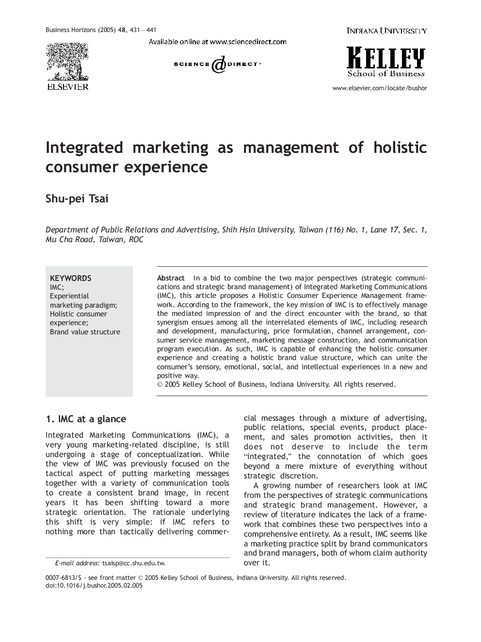 Integrated marketing as management of holistic consumer experience