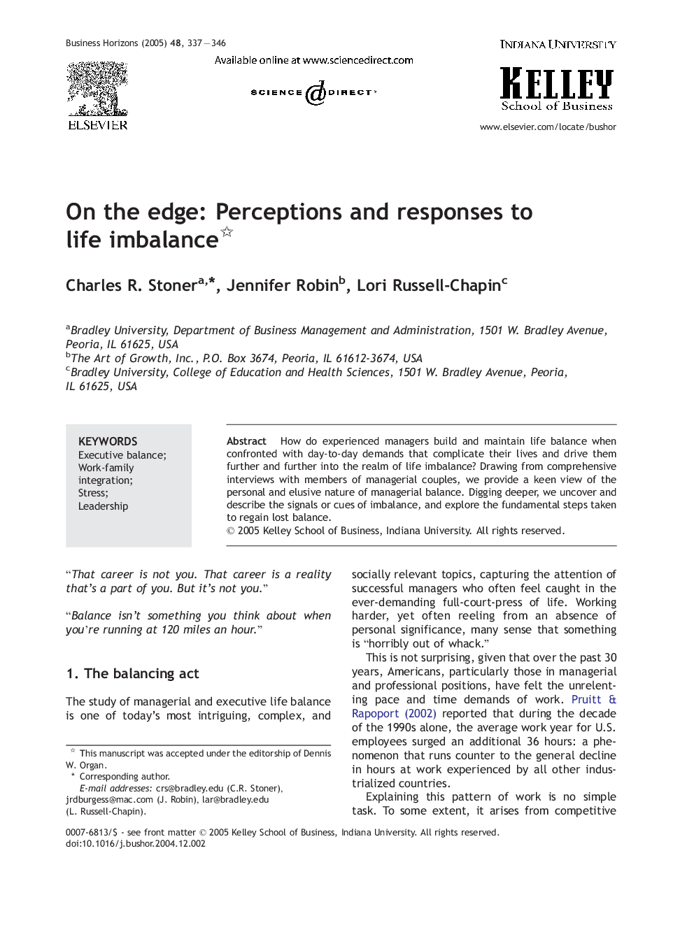 On the edge: Perceptions and responses to life imbalance