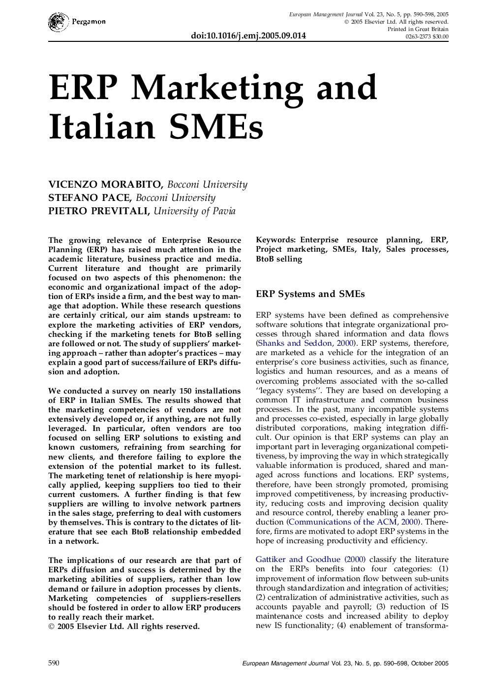 ERP Marketing and Italian SMEs