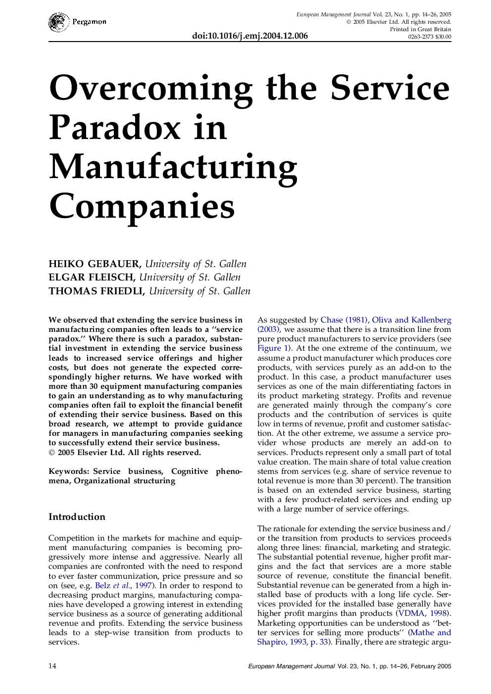 Overcoming the Service Paradox in Manufacturing Companies