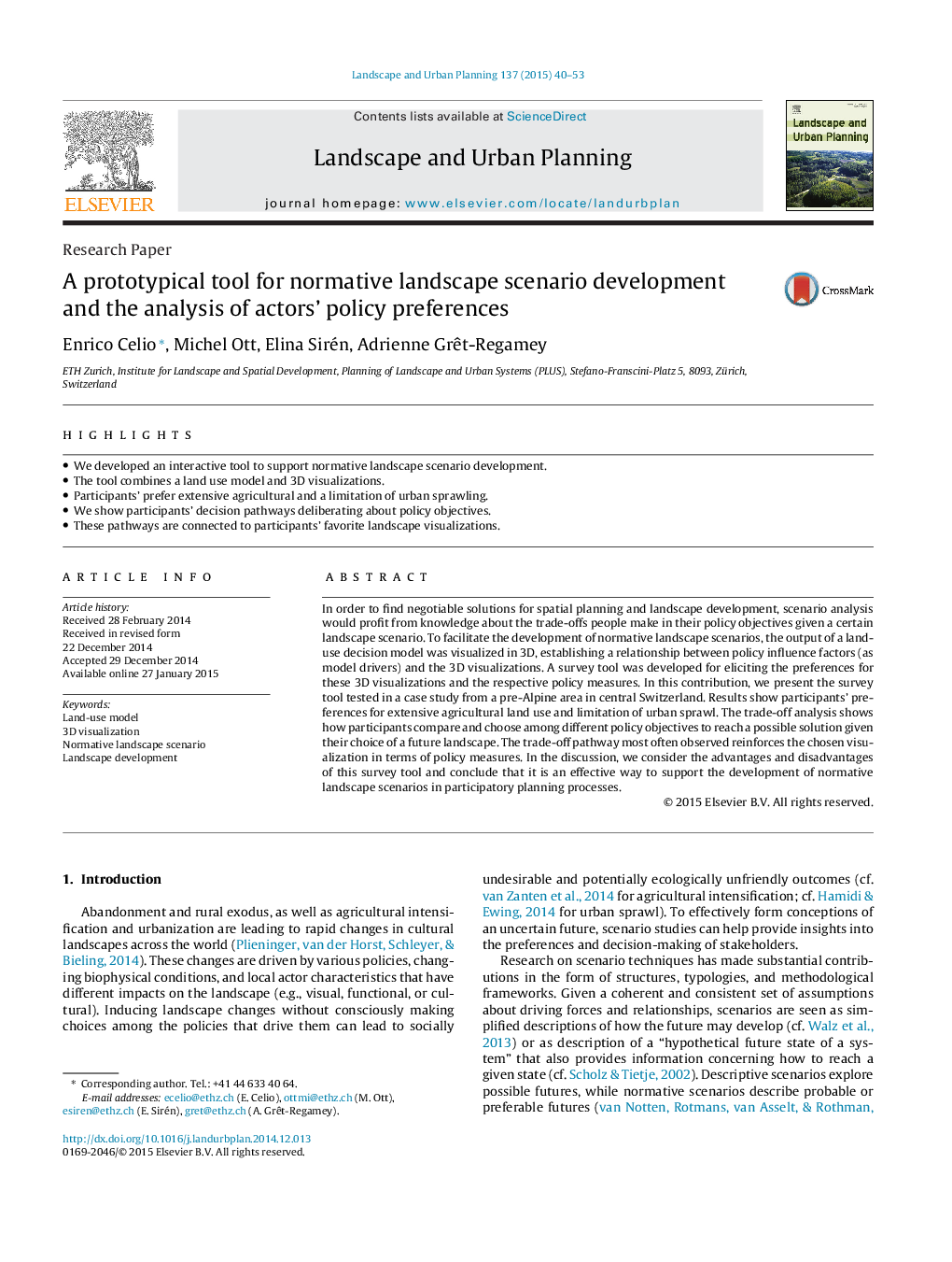 A prototypical tool for normative landscape scenario development and the analysis of actors’ policy preferences