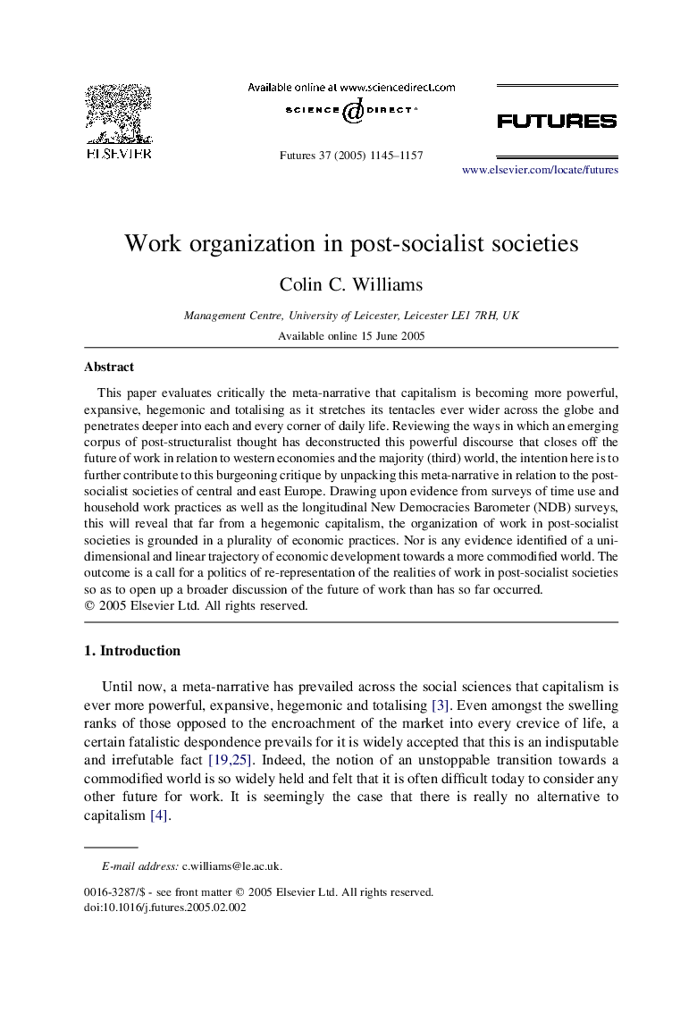 Work organization in post-socialist societies