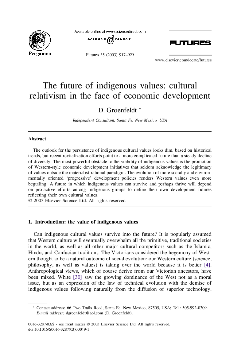 The future of indigenous values: cultural relativism in the face of economic development
