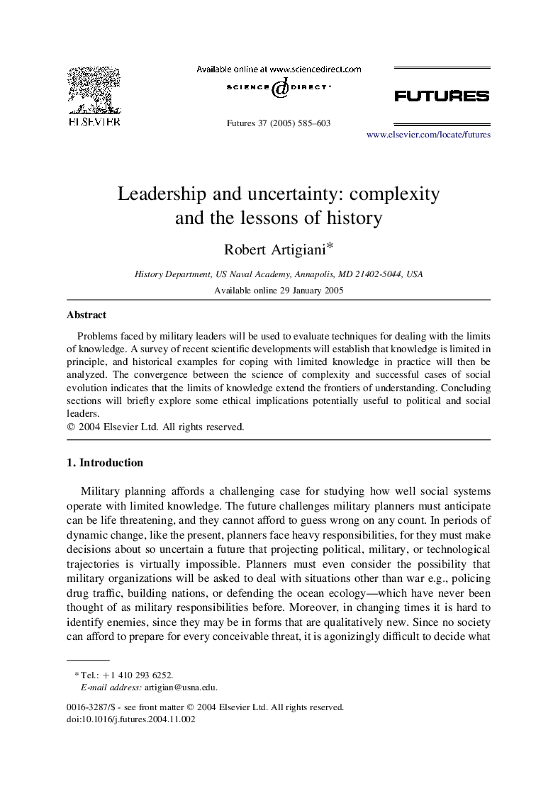 Leadership and uncertainty: complexity and the lessons of history