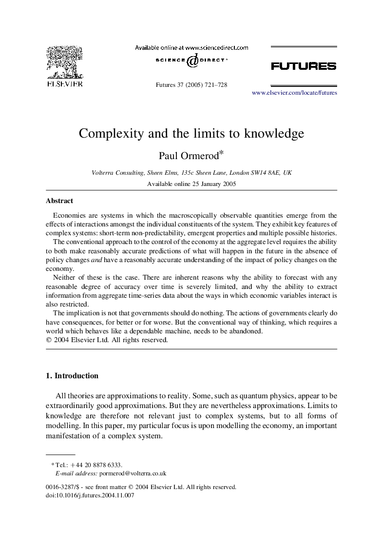 Complexity and the limits to knowledge