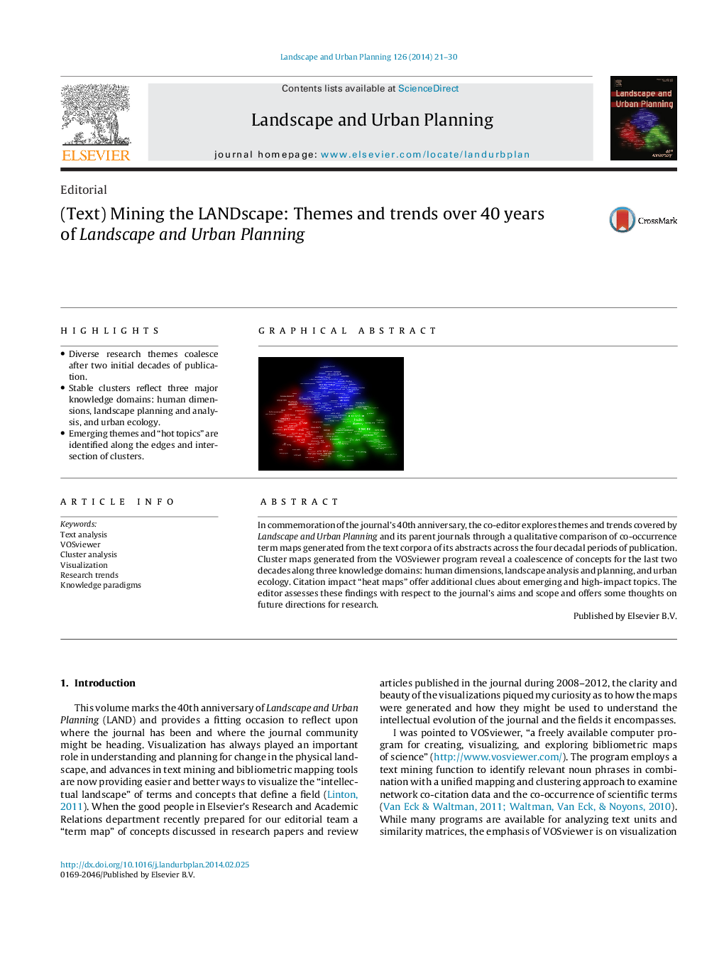 (Text) Mining the LANDscape: Themes and trends over 40 years of Landscape and Urban Planning