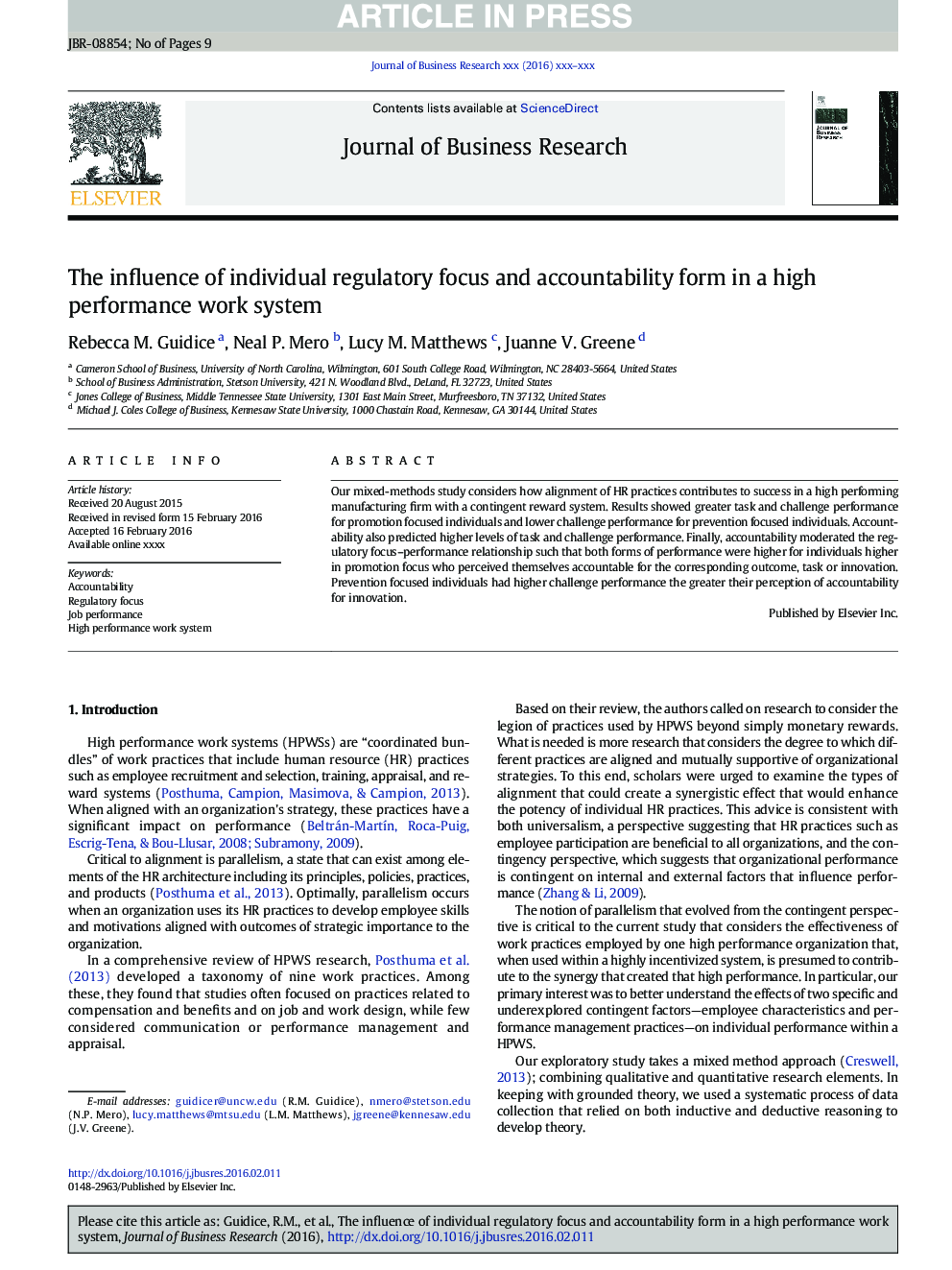 The influence of individual regulatory focus and accountability form in a high performance work system