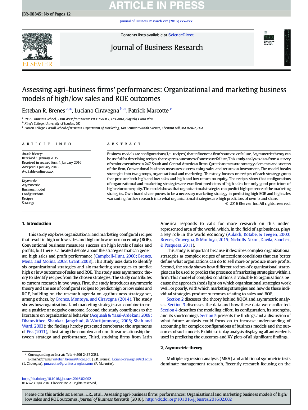 Assessing agri-business firms' performances: Organizational and marketing business models of high/low sales and ROE outcomes