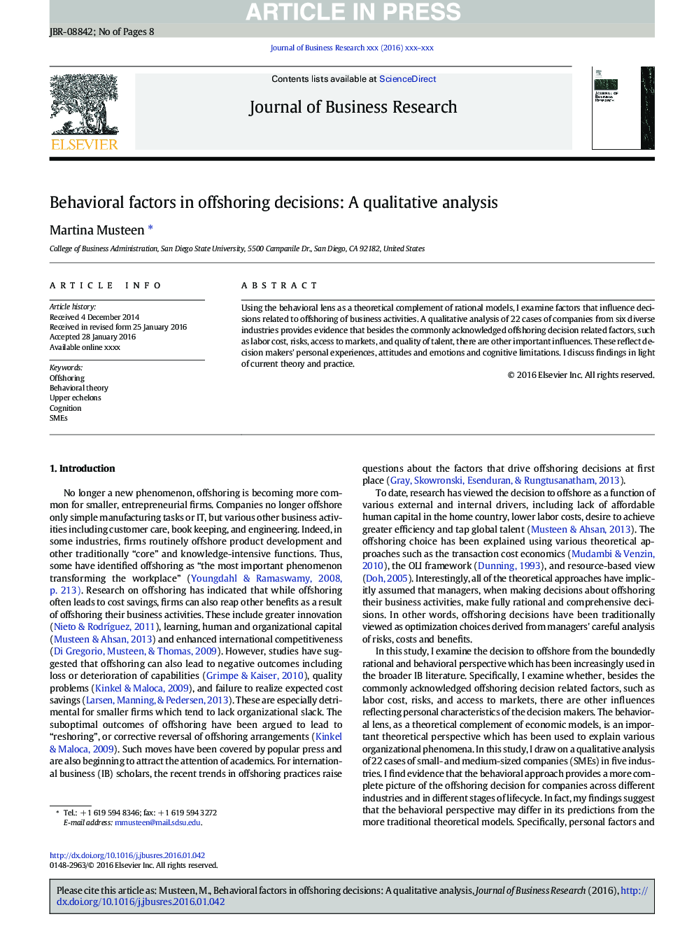 Behavioral factors in offshoring decisions: A qualitative analysis