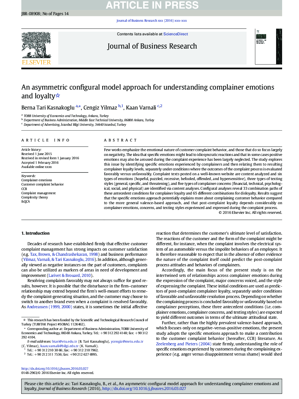 An asymmetric configural model approach for understanding complainer emotions and loyalty