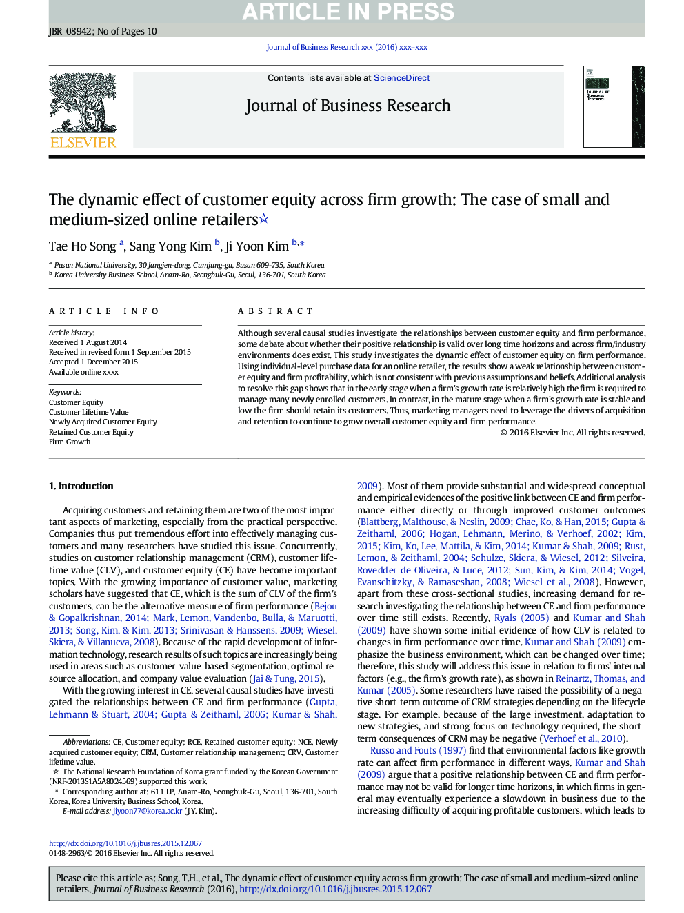The dynamic effect of customer equity across firm growth: The case of small and medium-sized online retailers