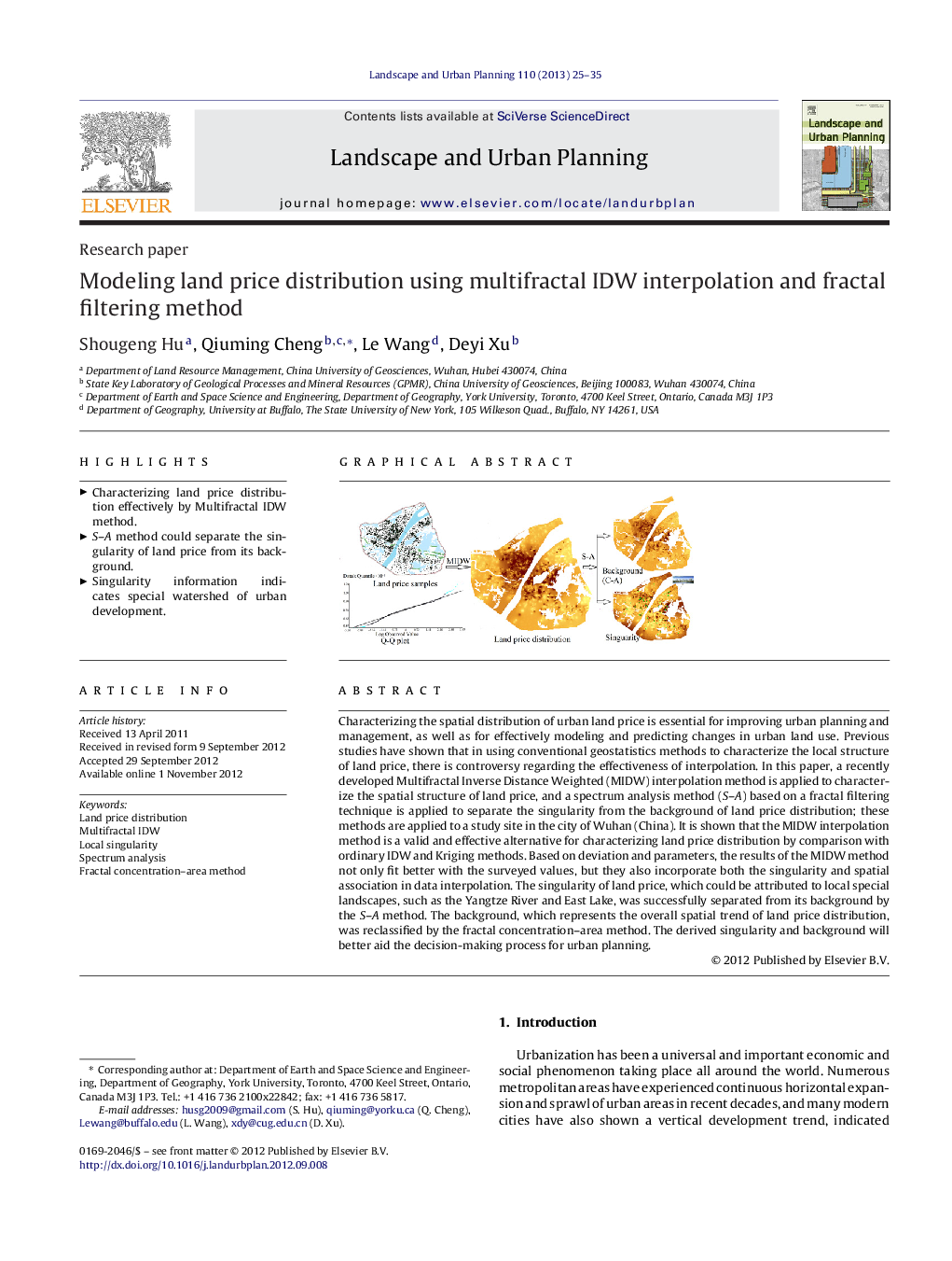 Modeling land price distribution using multifractal IDW interpolation and fractal filtering method