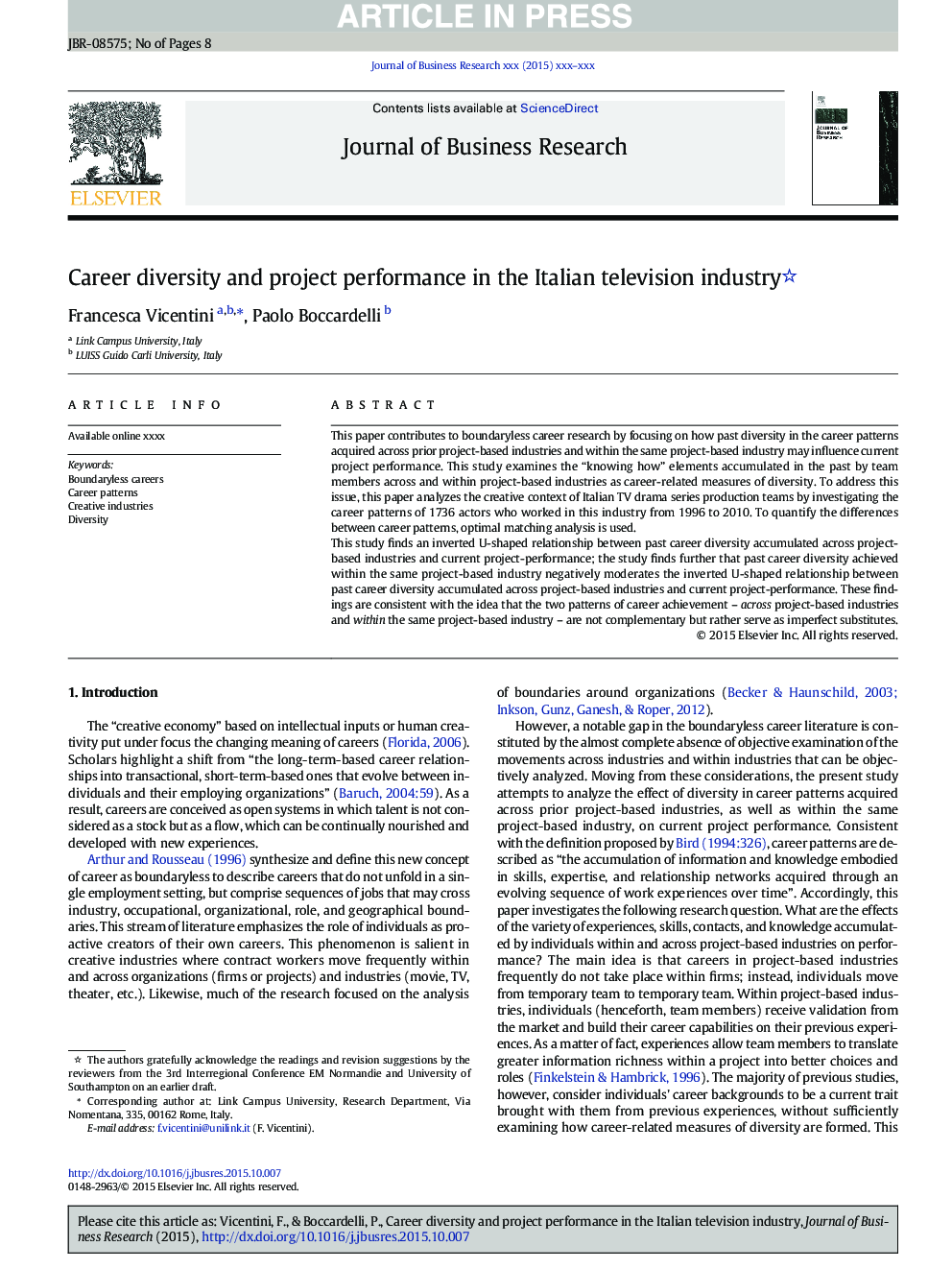 Career diversity and project performance in the Italian television industry