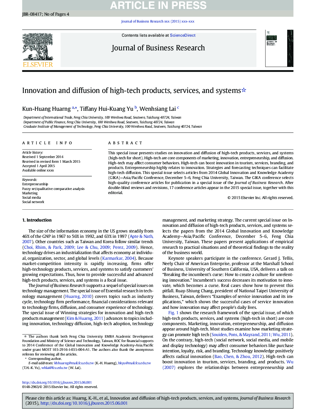 Innovation and diffusion of high-tech products, services, and systems