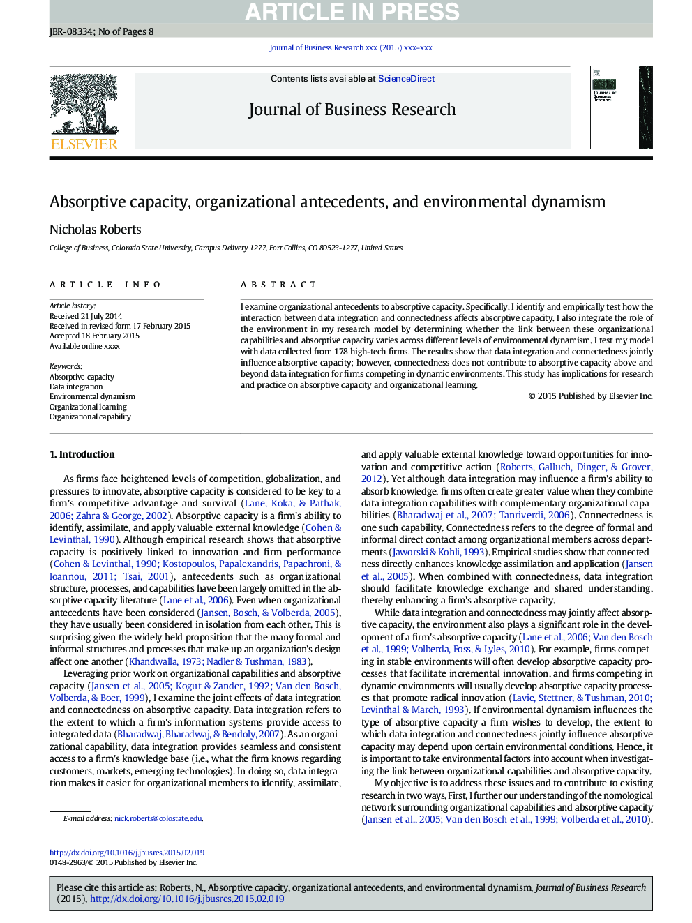 Absorptive capacity, organizational antecedents, and environmental dynamism