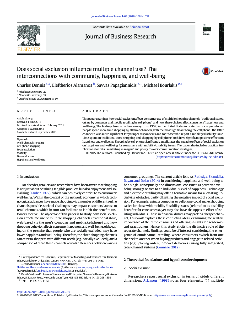 Does social exclusion influence multiple channel use? The interconnections with community, happiness, and well-being