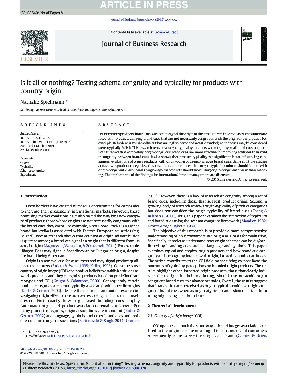 Is it all or nothing? Testing schema congruity and typicality for products with country origin