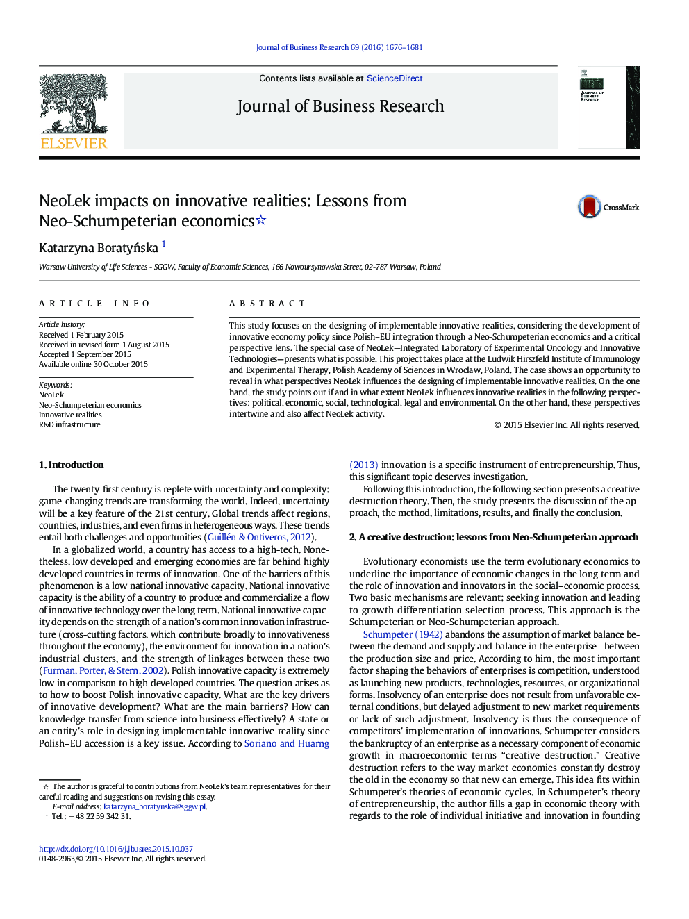 NeoLek impacts on innovative realities: Lessons from Neo-Schumpeterian economics