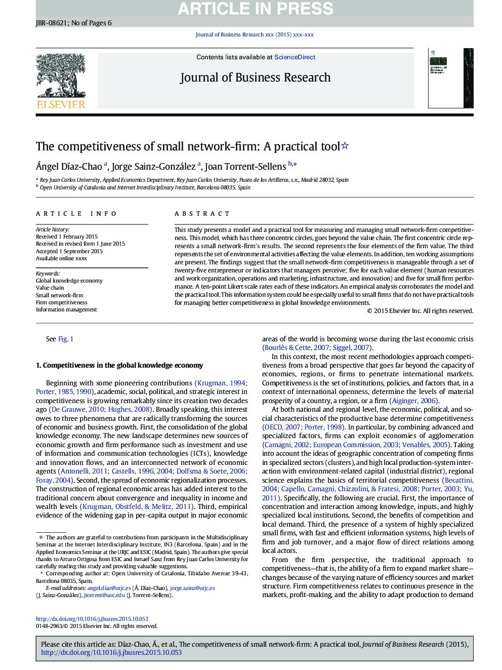 The competitiveness of small network-firm: A practical tool