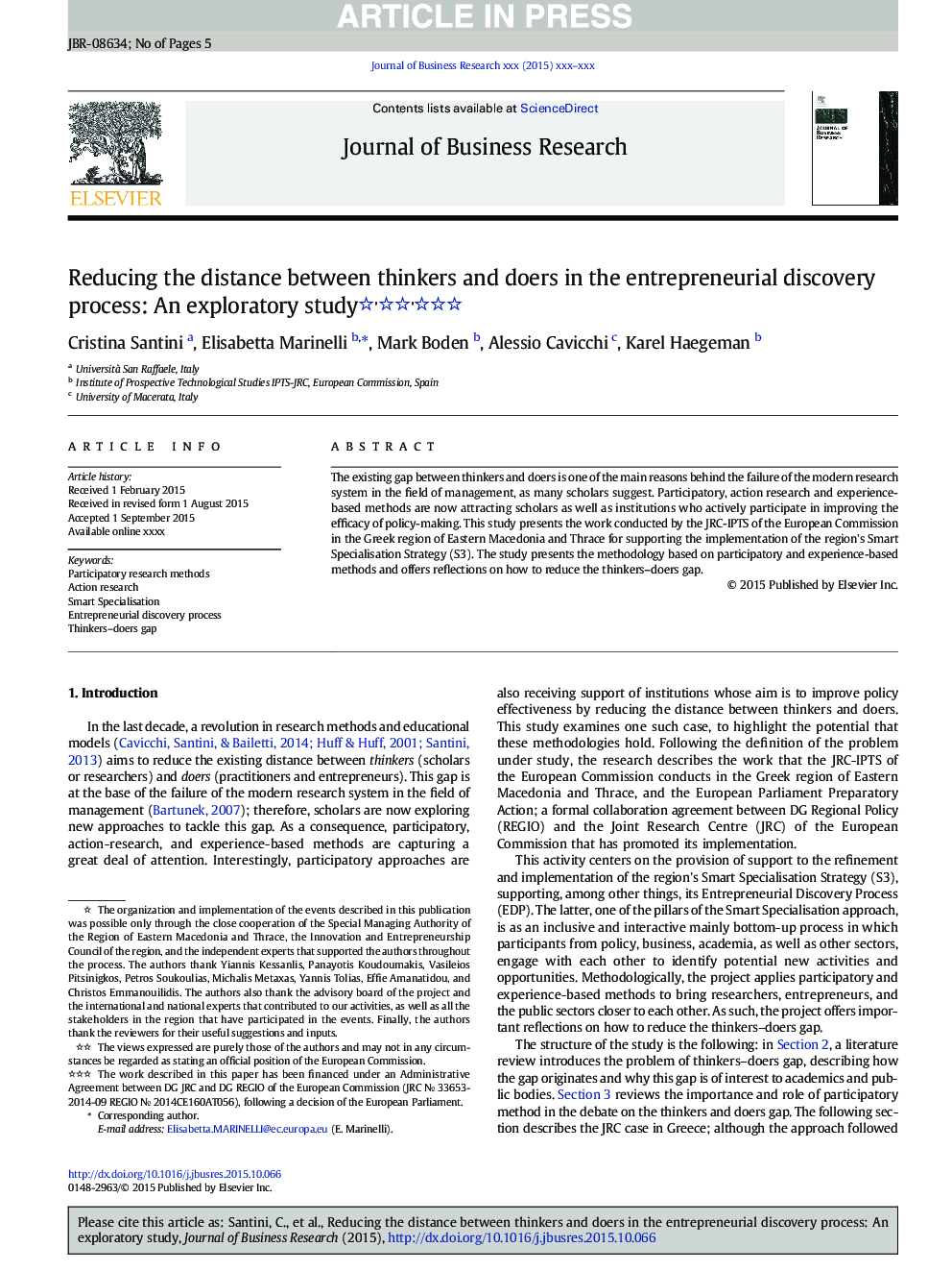 Reducing the distance between thinkers and doers in the entrepreneurial discovery process: An exploratory study