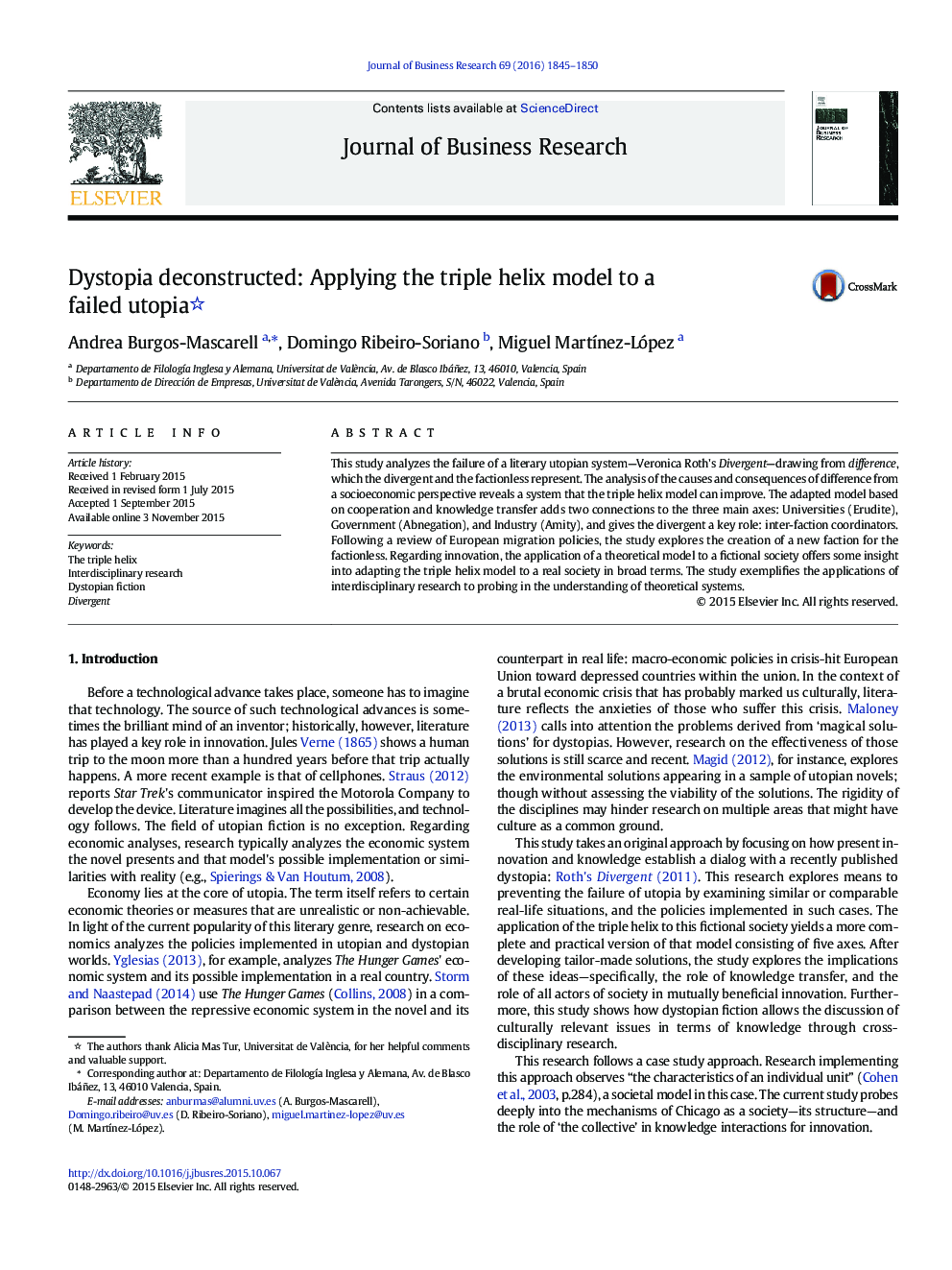 Dystopia deconstructed: Applying the triple helix model to a failed utopia