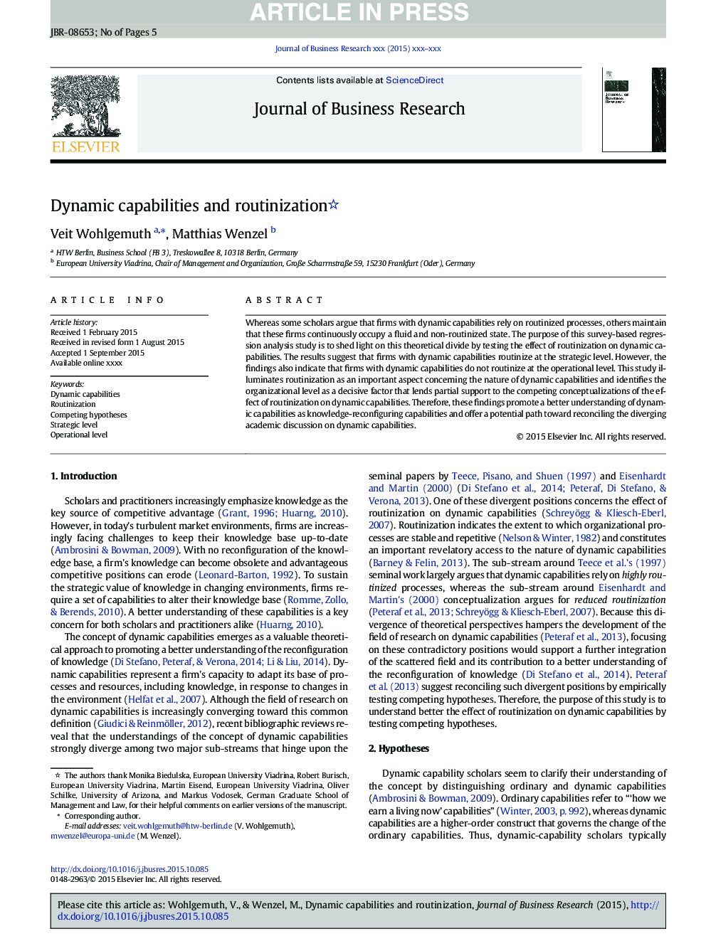 Dynamic capabilities and routinization